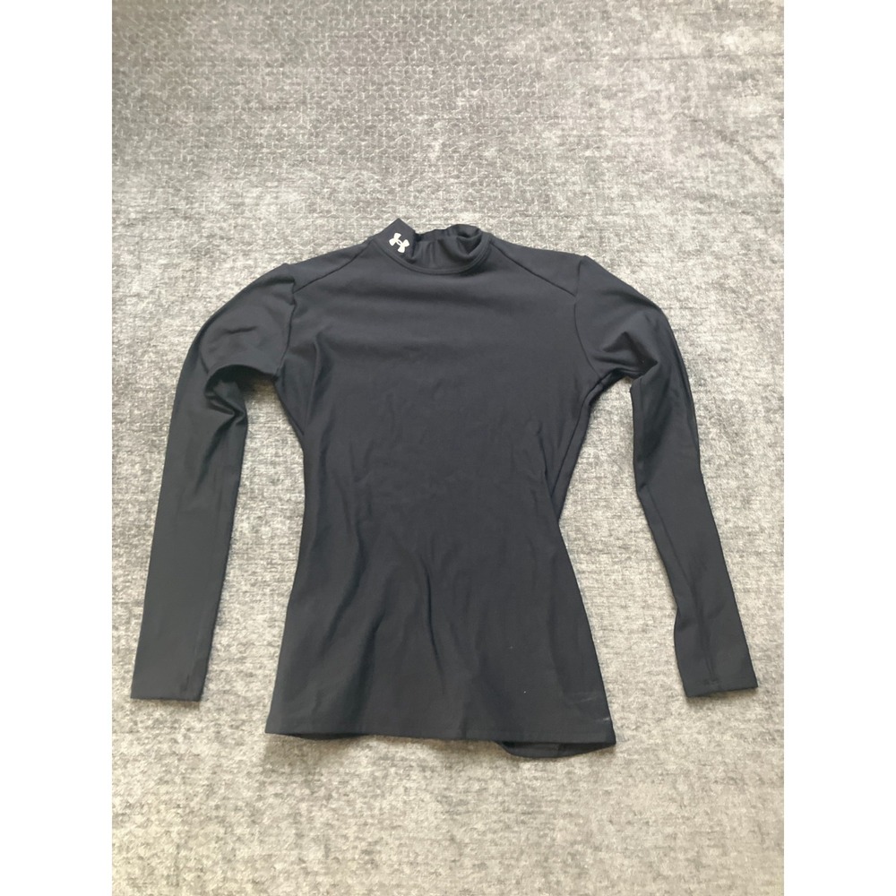 Under Armour ColdGear Compression Top Womens Medium Black Stretch Logo Mock Neck